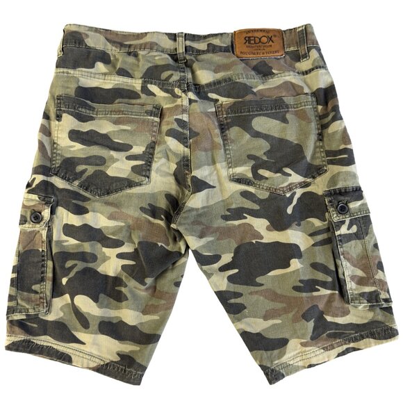RED-OX Camo Cargo Shorts 34 – Distressed Green Woodland Utility Bottoms Grunge - Picture 2 of 14